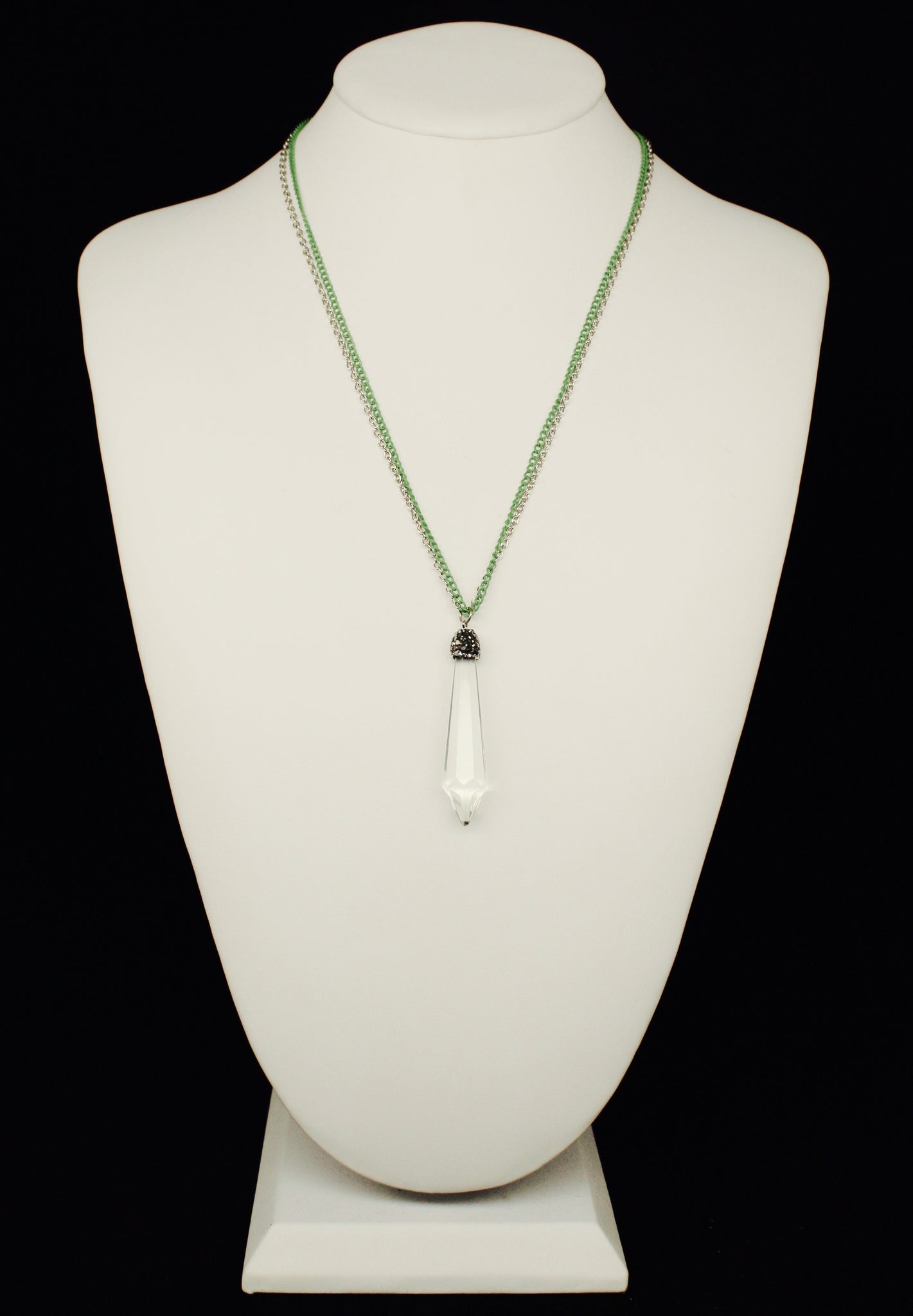 TWO CHAIN CRYSTAL PENDANT NECKLACE