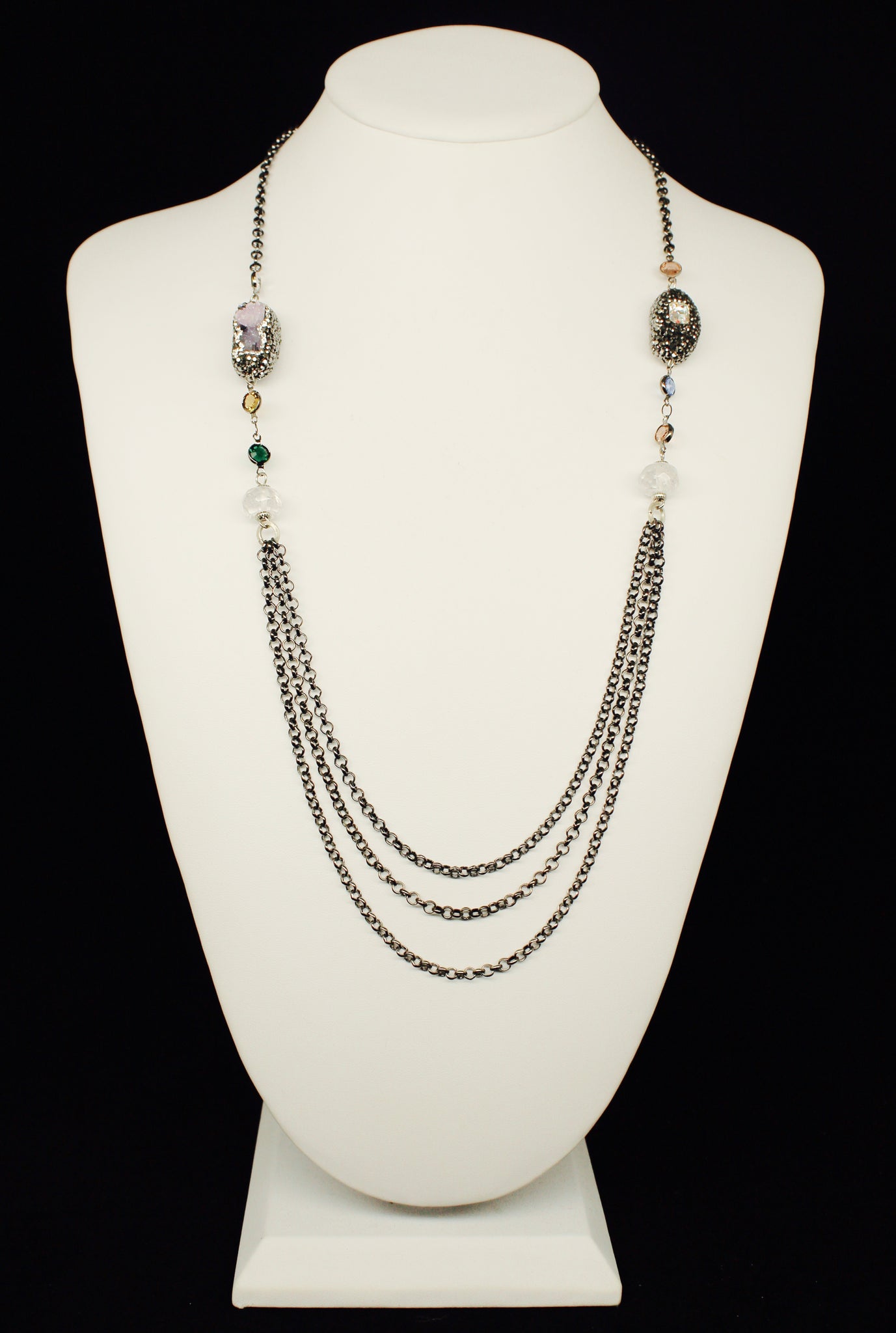 LAYERING CHAIN WITH DRUZY STONE NECKLACE