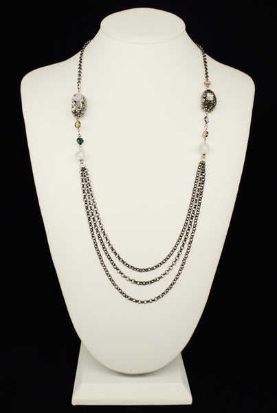 LAYERING CHAIN WITH DRUZY STONE NECKLACE