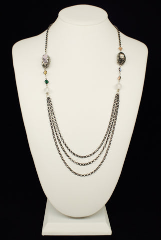 LAYERING CHAIN WITH DRUZY STONE NECKLACE