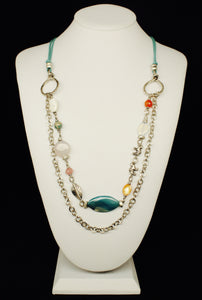 LEATHER CHAIN LAYERING ZAMAC WITH AGATA STONES NECKLACE