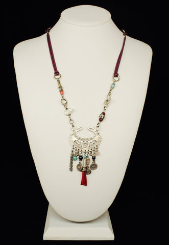 LEATHER CHAIN ZAMAC PENDANT WITH MULTIPLE CHARMS