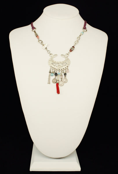 LEATHER CHAIN ZAMAC PENDANT WITH MULTIPLE CHARMS