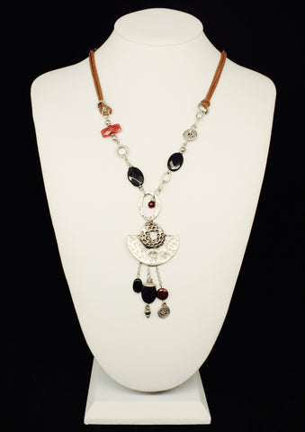 LEATHER CHAIN WITH ZAMAC FAN PENDANT